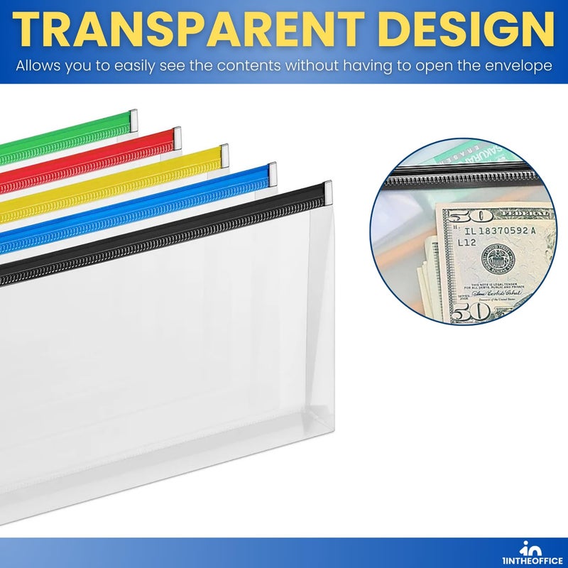 1InTheOffice Plastic Filing Envelopes with Zipper Closure, Moisture Resistant Envelope, Letter Size, Assorted Colors, Check Size (5 Pack) - Image 5